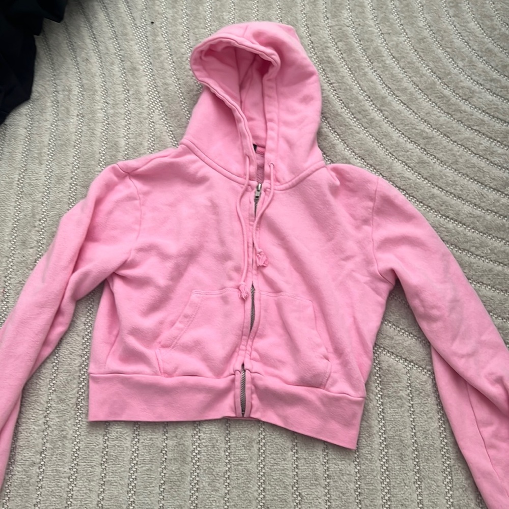 Brandy Melville pink cropped zip up